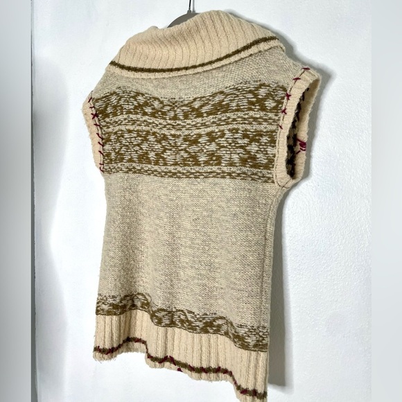 Free People Cream Snow Drift Fair Isle cowl  Neck Sleeveless Sweater Size Medium - Picture 4 of 9
